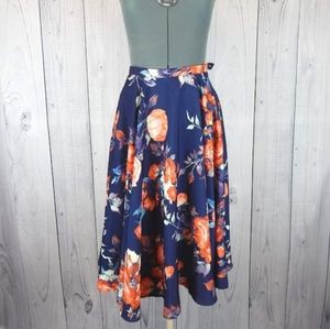 ModCloth Ikebana Navy Floral Swing Circle Skirt